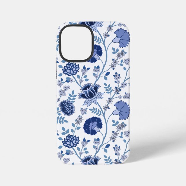 Coque iPhone Jacobean Floral Big Motif Blues sur blanc (Verso)