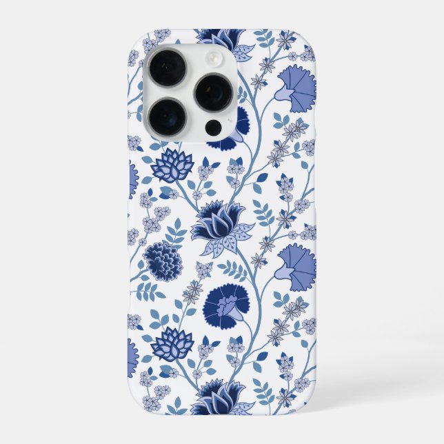 Coque iPhone Jacobean Floral Big Motif Blues sur blanc (Verso)