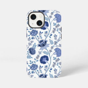 Etui iPhone 13 Mini Jacobean Floral Big Motif Blues sur blanc