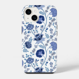 Coque Pour iPhone 14 Jacobean Floral Big Motif Blues sur blanc