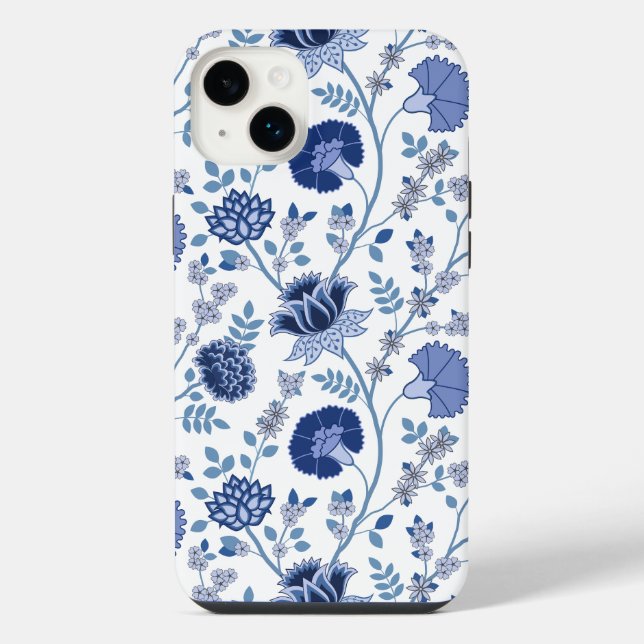 Coque iPhone Jacobean Floral Big Motif Blues sur blanc (Verso)