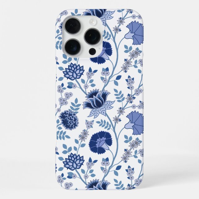 Coque iPhone Jacobean Floral Big Motif Blues sur blanc (Verso)