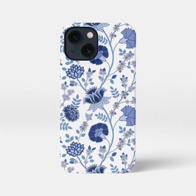 Coque iPhone Jacobean Floral Big Motif Blues sur blanc (Verso)