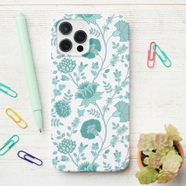 Coque iPhone Jacobean Floral Big Motif Tee sur blanc (Sur le bureau)