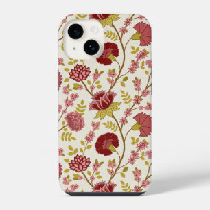 Coque Pour iPhone 14 Jacobean Floral Grand Motif Reds Pinks Gold Creme