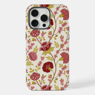 Coque iPhone 15 Pro Max Jacobean Floral Grand Motif Reds Pinks Gold Creme