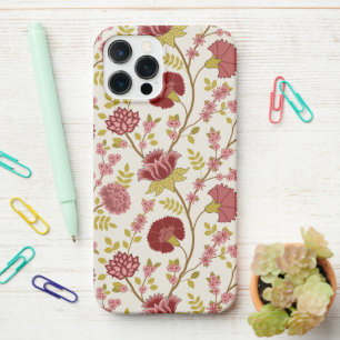 Coque iPhone 12 Pro Max Jacobean Floral Grand Motif Reds Pinks Gold Creme
