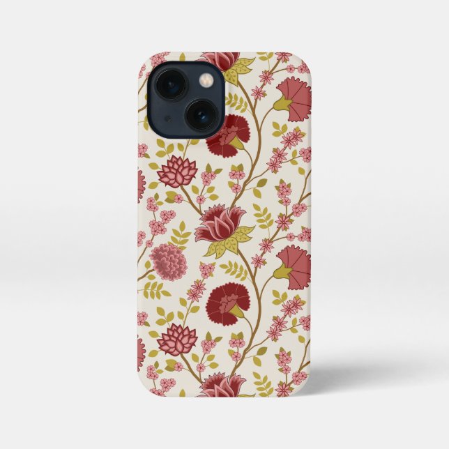 Coque iPhone Jacobean Floral Grand Motif Reds Pinks Gold Creme (Verso)