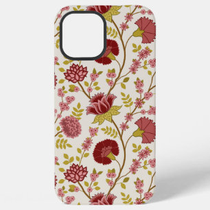 Coque iPhone 12 Pro Max Jacobean Floral Grand Motif Reds Pinks Gold Creme