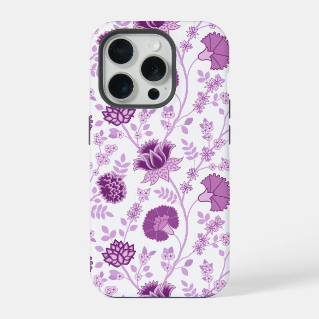 Coque iPhone Jacobean Floral Grand Motif rose sur blanc (Verso)
