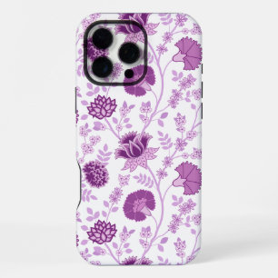 Coque iPhone 16 Pro Max Jacobean Floral Grand Motif rose sur blanc