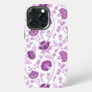Etui iPhone 13 Pro Jacobean Floral Grand Motif rose sur blanc