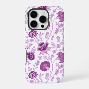 Coque iPhone 16 Pro Jacobean Floral Grand Motif rose sur blanc