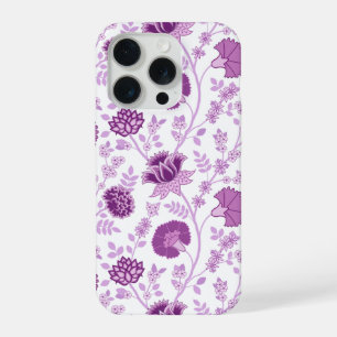 Coque iPhone 15 Pro Jacobean Floral Grand Motif rose sur blanc