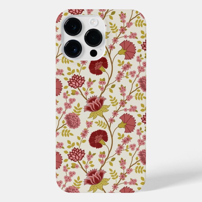 Coque iPhone Jacobean Floral Pattern Rouge Rose Gold Crème (Verso)