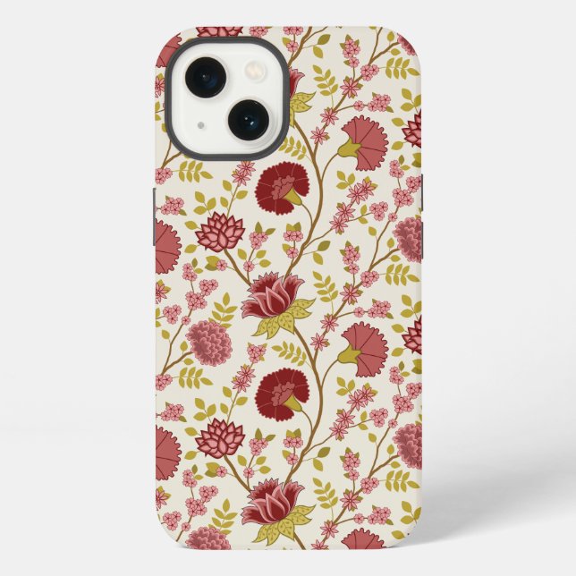 Coque iPhone Jacobean Floral Pattern Rouge Rose Gold Crème (Verso)