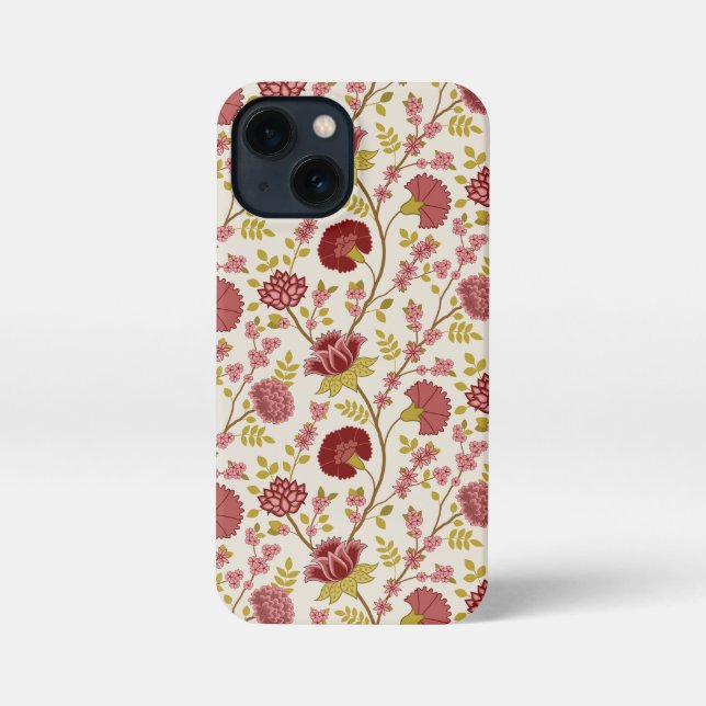 Coque iPhone Jacobean Floral Pattern Rouge Rose Gold Crème (Verso)