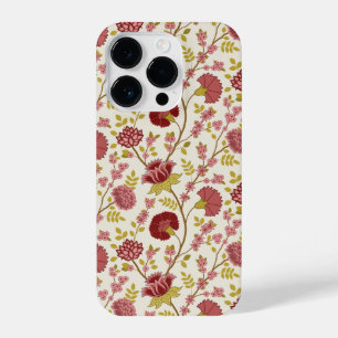 Coque Pour iPhone 14 Plus Jacobean Floral Pattern Rouge Rose Gold Crème