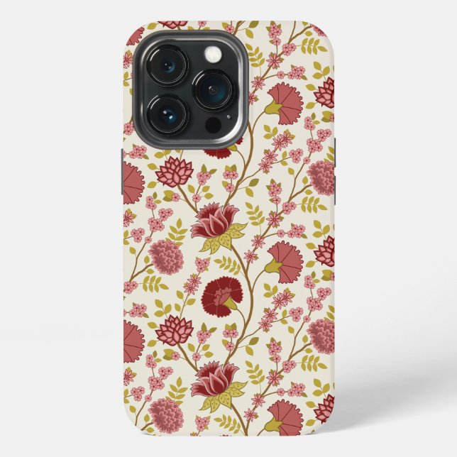 Coque iPhone Jacobean Floral Pattern Rouge Rose Gold Crème (Dos)
