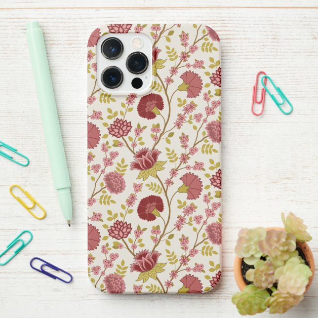 Coque iPhone Jacobean Floral Pattern Rouge Rose Gold Crème (Sur le bureau)