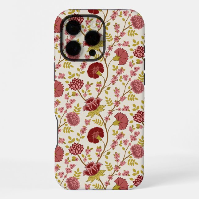 Coque iPhone Jacobean Floral Pattern Rouge Rose Gold Crème (Verso)