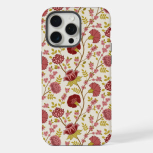 Coque iPhone 15 Pro Max Jacobean Floral Pattern Rouge Rose Gold Crème