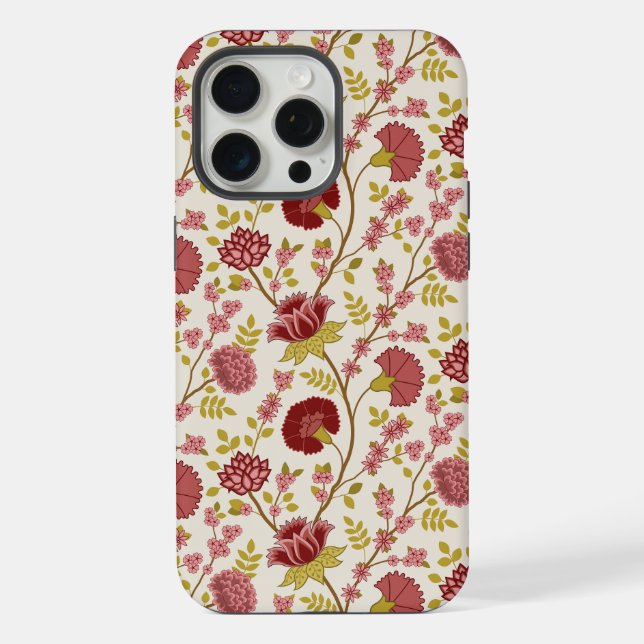 Coque iPhone Jacobean Floral Pattern Rouge Rose Gold Crème (Verso)