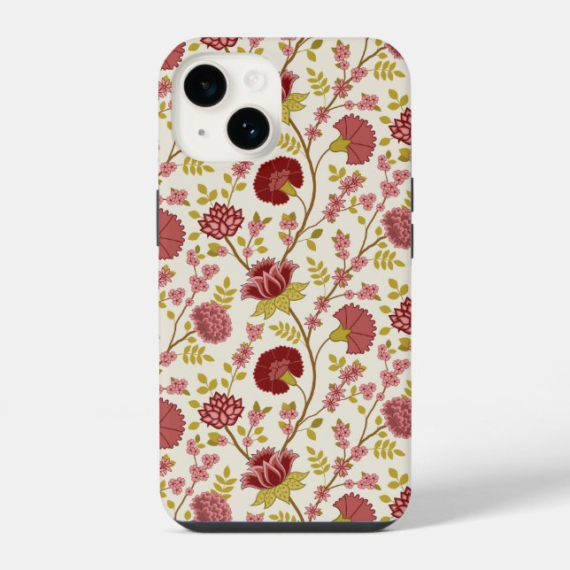 Coque iPhone Jacobean Floral Pattern Rouge Rose Gold Crème (Verso)