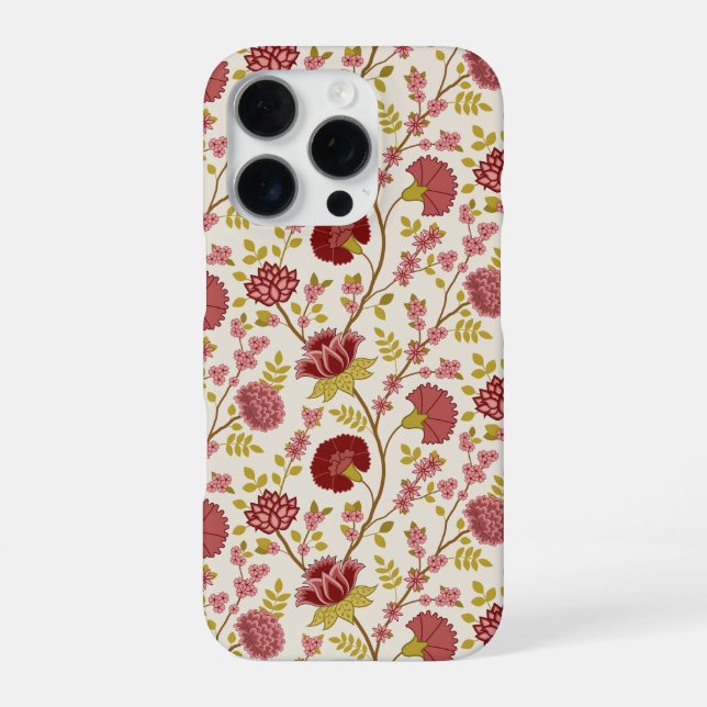 Coque iPhone Jacobean Floral Pattern Rouge Rose Gold Crème (Verso)