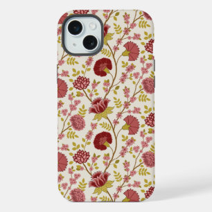 Coque iPhone 15 Plus Jacobean Floral Pattern Rouge Rose Gold Crème