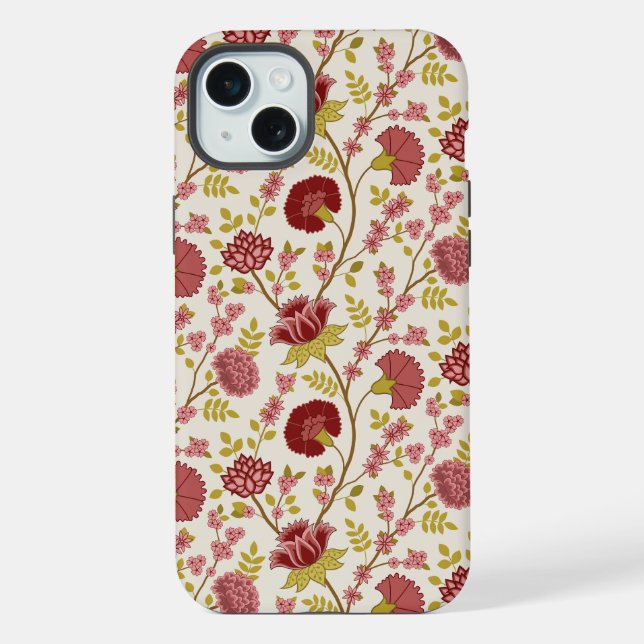 Coque iPhone Jacobean Floral Pattern Rouge Rose Gold Crème (Verso)