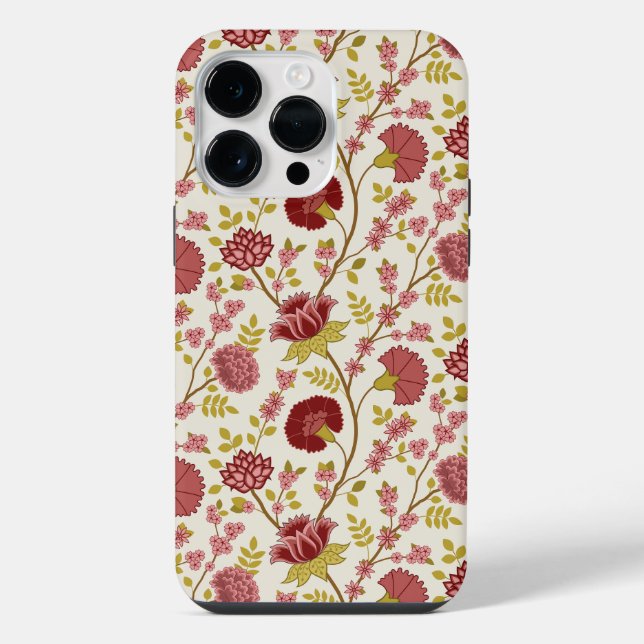 Coque iPhone Jacobean Floral Pattern Rouge Rose Gold Crème (Verso)