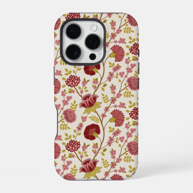 Coque iPhone Jacobean Floral Pattern Rouge Rose Gold Crème (Verso)