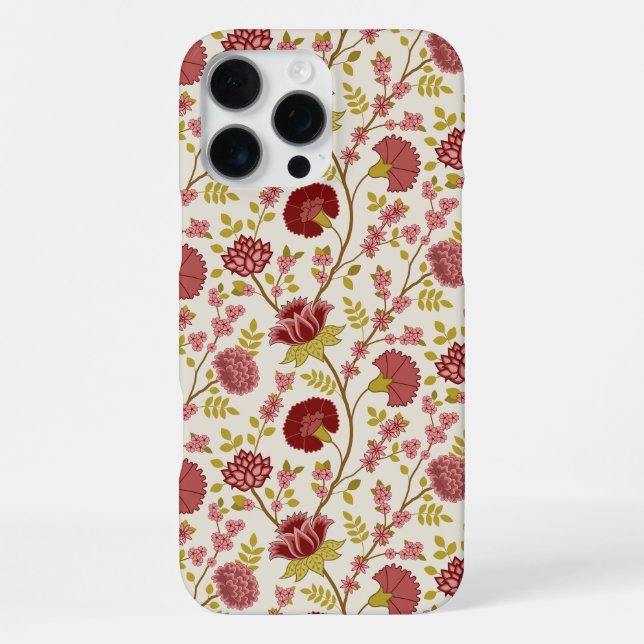 Coque iPhone Jacobean Floral Pattern Rouge Rose Gold Crème (Verso)