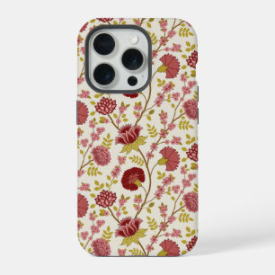 Coque iPhone 15 Pro Jacobean Floral Pattern Rouge Rose Gold Crème