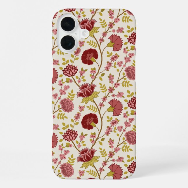 Coque iPhone Jacobean Floral Pattern Rouge Rose Gold Crème (Verso)