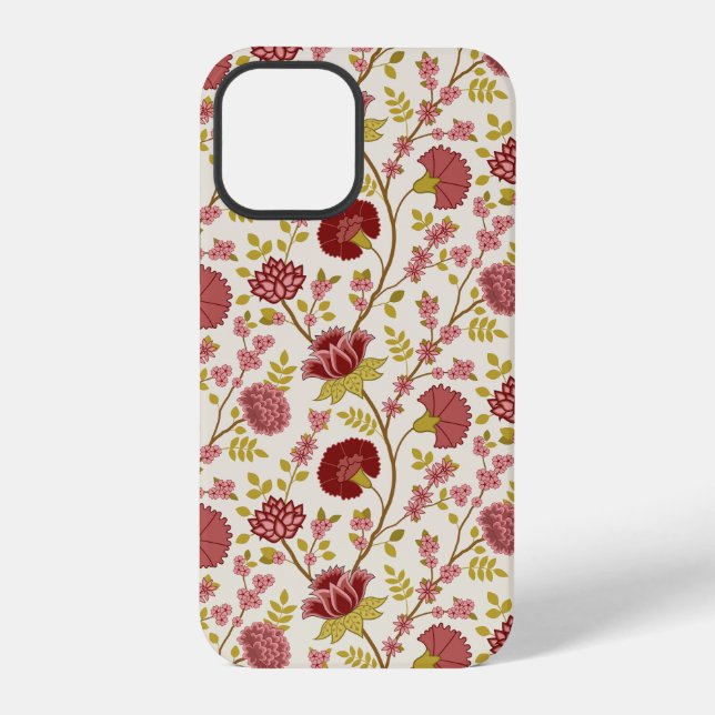 Coque iPhone Jacobean Floral Pattern Rouge Rose Gold Crème (Verso)