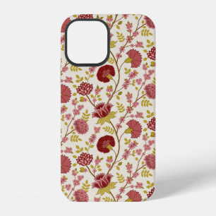 Coque iPhone 12 Jacobean Floral Pattern Rouge Rose Gold Crème