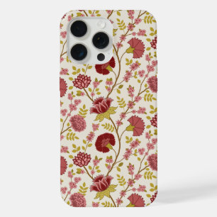 Coque iPhone 15 Pro Max Jacobean Floral Pattern Rouge Rose Gold Crème