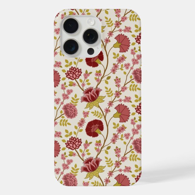 Coque iPhone Jacobean Floral Pattern Rouge Rose Gold Crème (Verso)