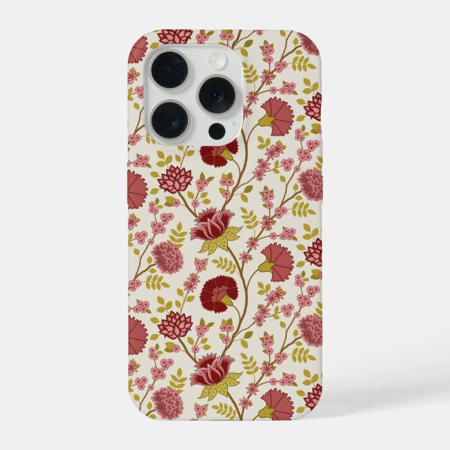 Coque iPhone Jacobean Floral Pattern Rouge Rose Gold Crème (Verso)