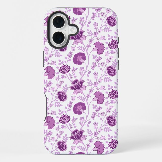 Coque iPhone Jacobean Floral Répétition Motif Pinks sur Blanc (Verso)