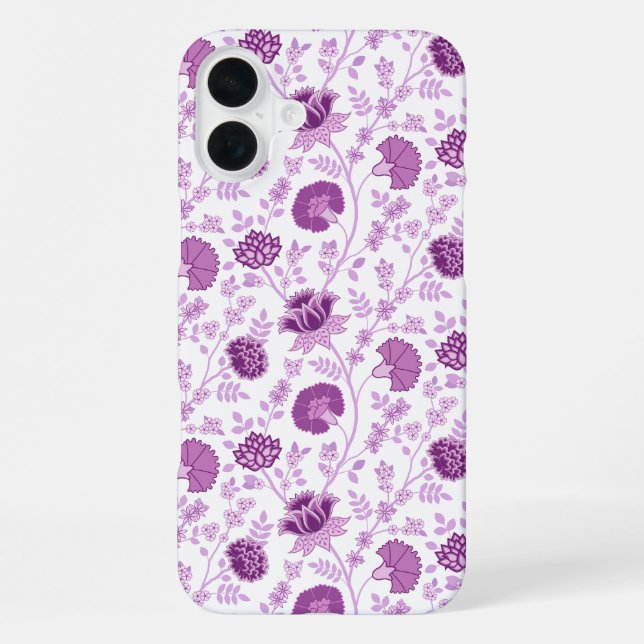 Coque iPhone Jacobean Floral Répétition Motif Pinks sur Blanc (Verso)