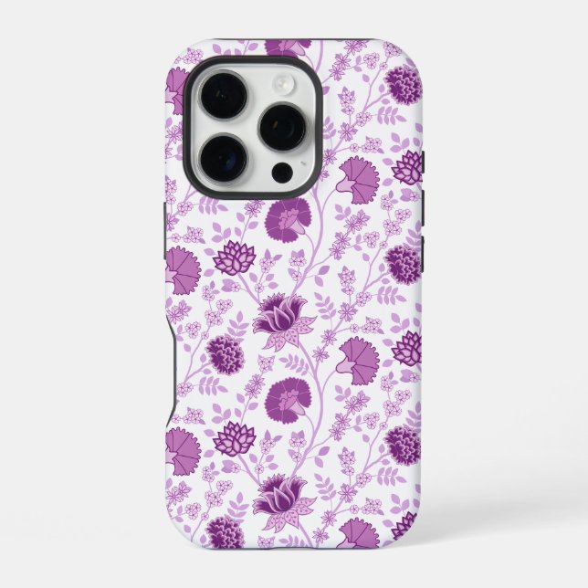Coque iPhone Jacobean Floral Répétition Motif Pinks sur Blanc (Verso)