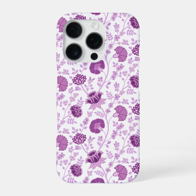 Coque iPhone Jacobean Floral Répétition Motif Pinks sur Blanc (Verso)