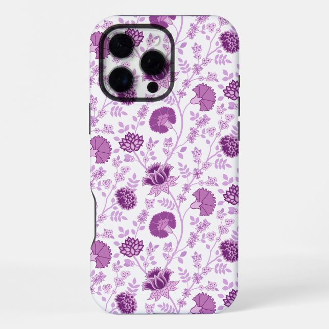 Coque iPhone Jacobean Floral Répétition Motif Pinks sur Blanc (Verso)