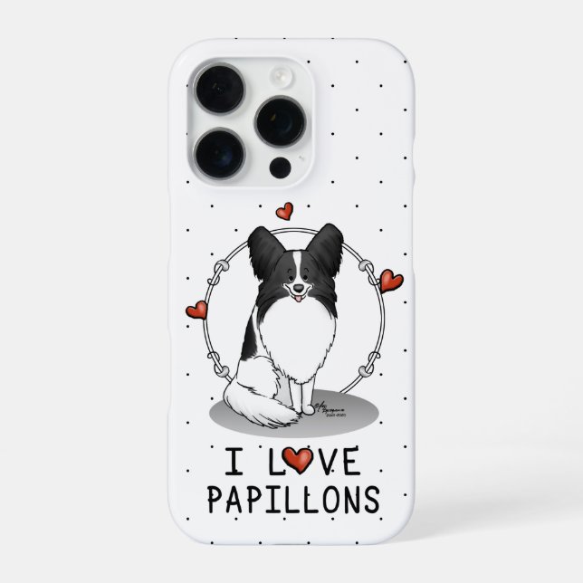 Coque iPhone J'adore les Papillons (blanc & noir) Cœurs Chiens  (Verso)