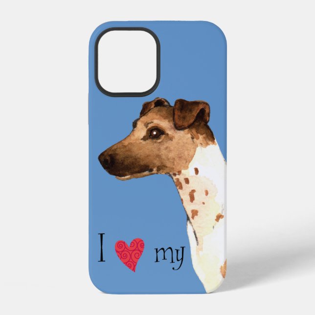 Coque iPhone J'adore mon Fox Terrier à poil lisse (Verso)
