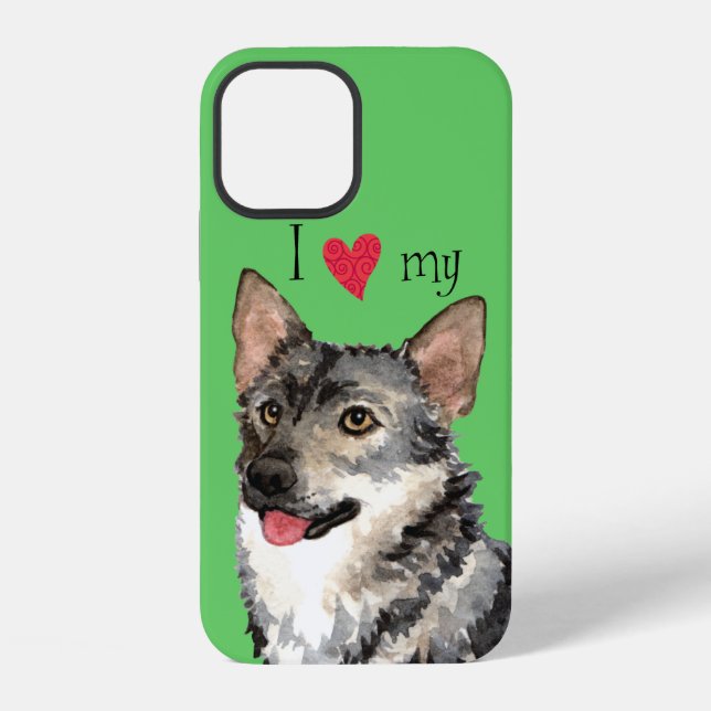 Coque iPhone J'aime ma Vallhund suédoise (Verso)