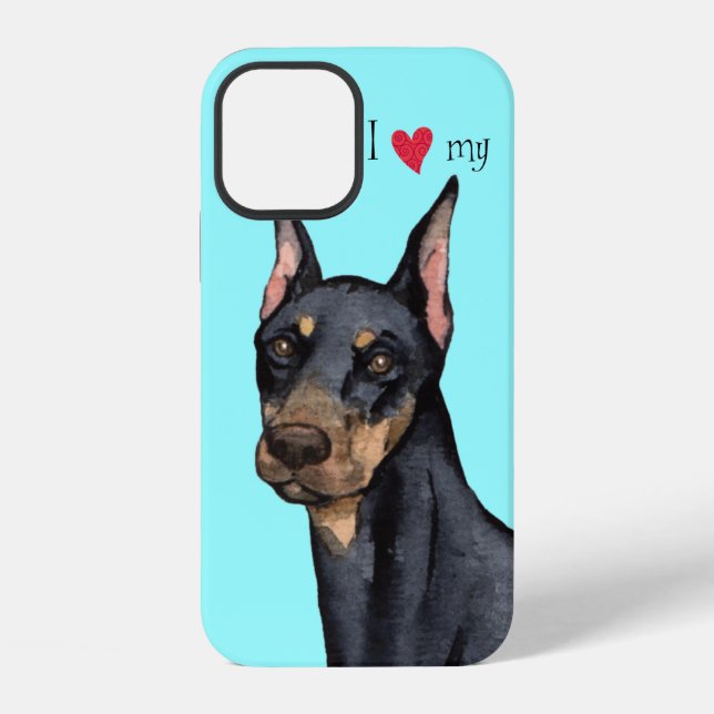 Coque iPhone J'aime mon Doberman (Verso)